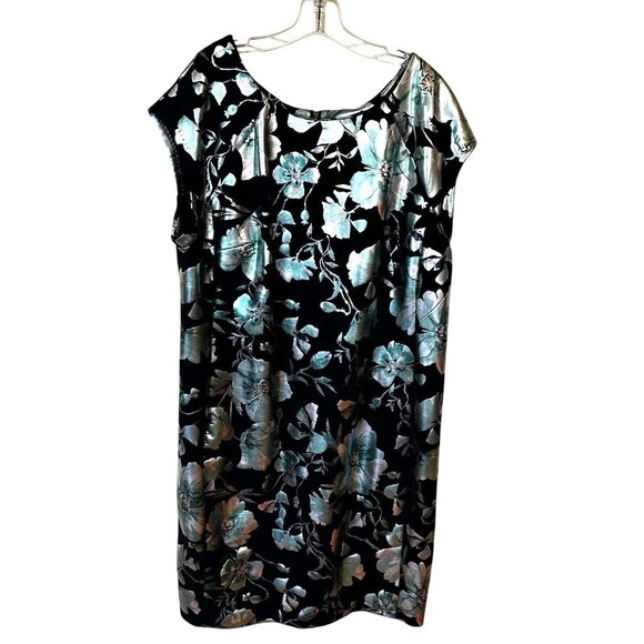 Avenue Womens Size 24 Metallic Black and Green Floral Sheath Midi Dress Evening - Picture 1 of 7